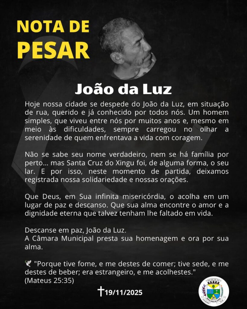 Nota de pesar, falecimento de João da Luz