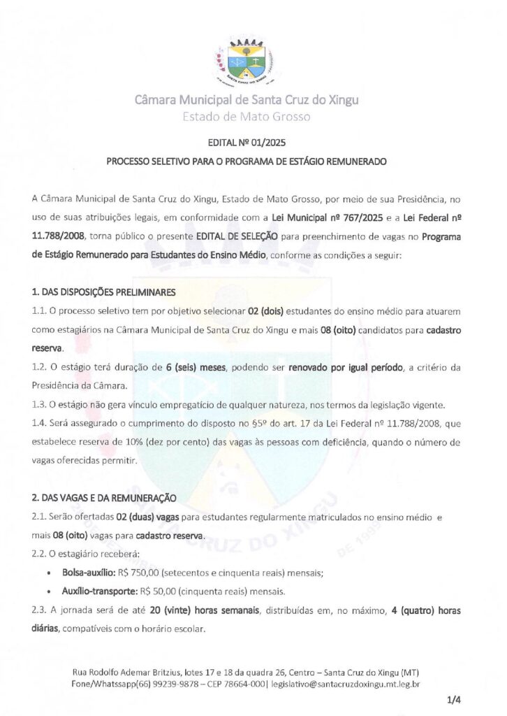 Processo Seletivo para o Programa de Estágio Remunerado
