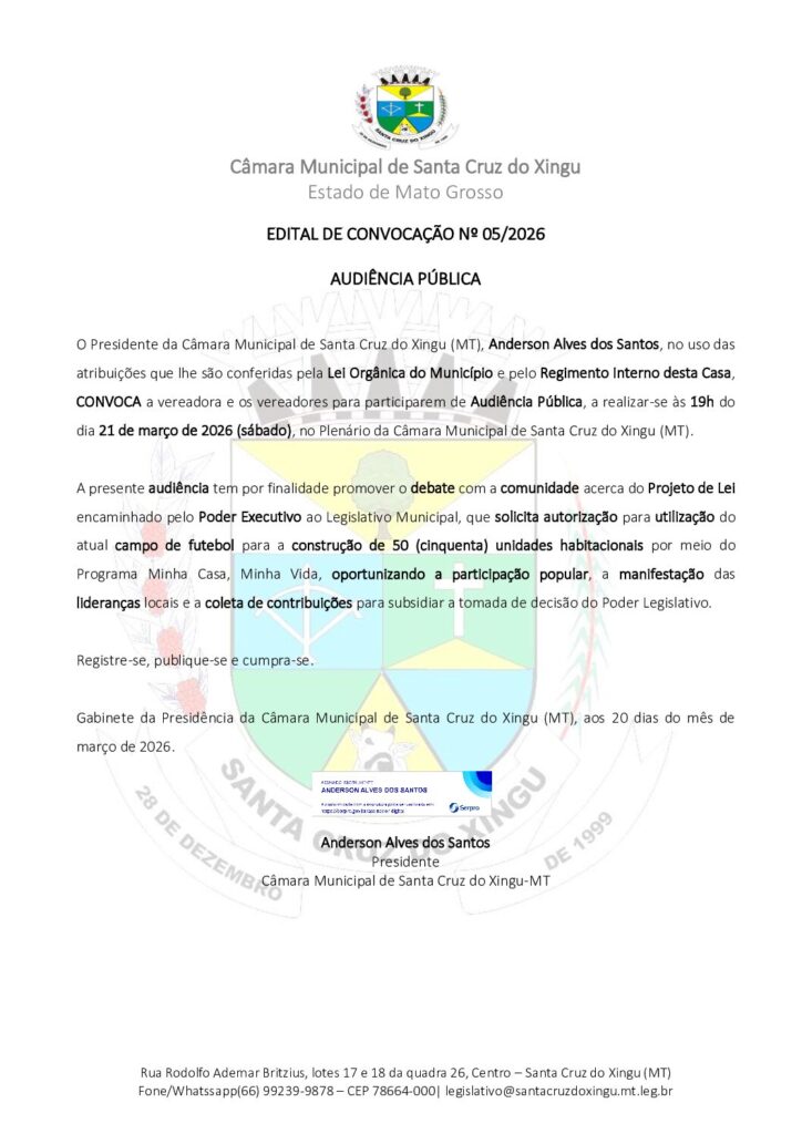 EDITAL DE CONVOCAÇÃO Nº 05/2026 AUDIÊNCIA PÚBLICA