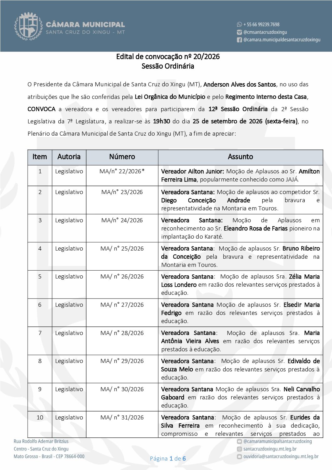 Edital de Convocação n° 20