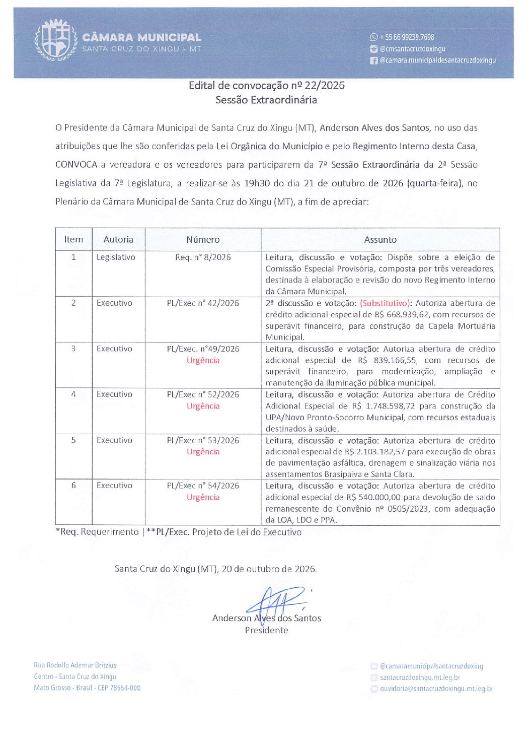 Edital de Convocação nº 22/2026