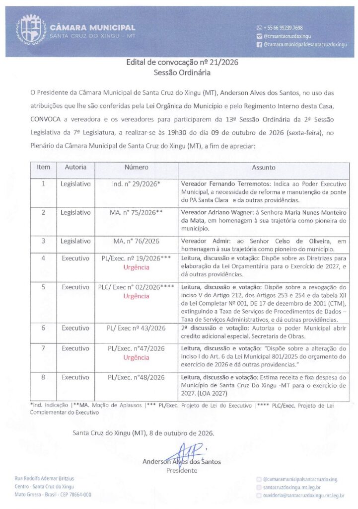 Edital de Convoca&ccedil;&atilde;o n&ordm; 21