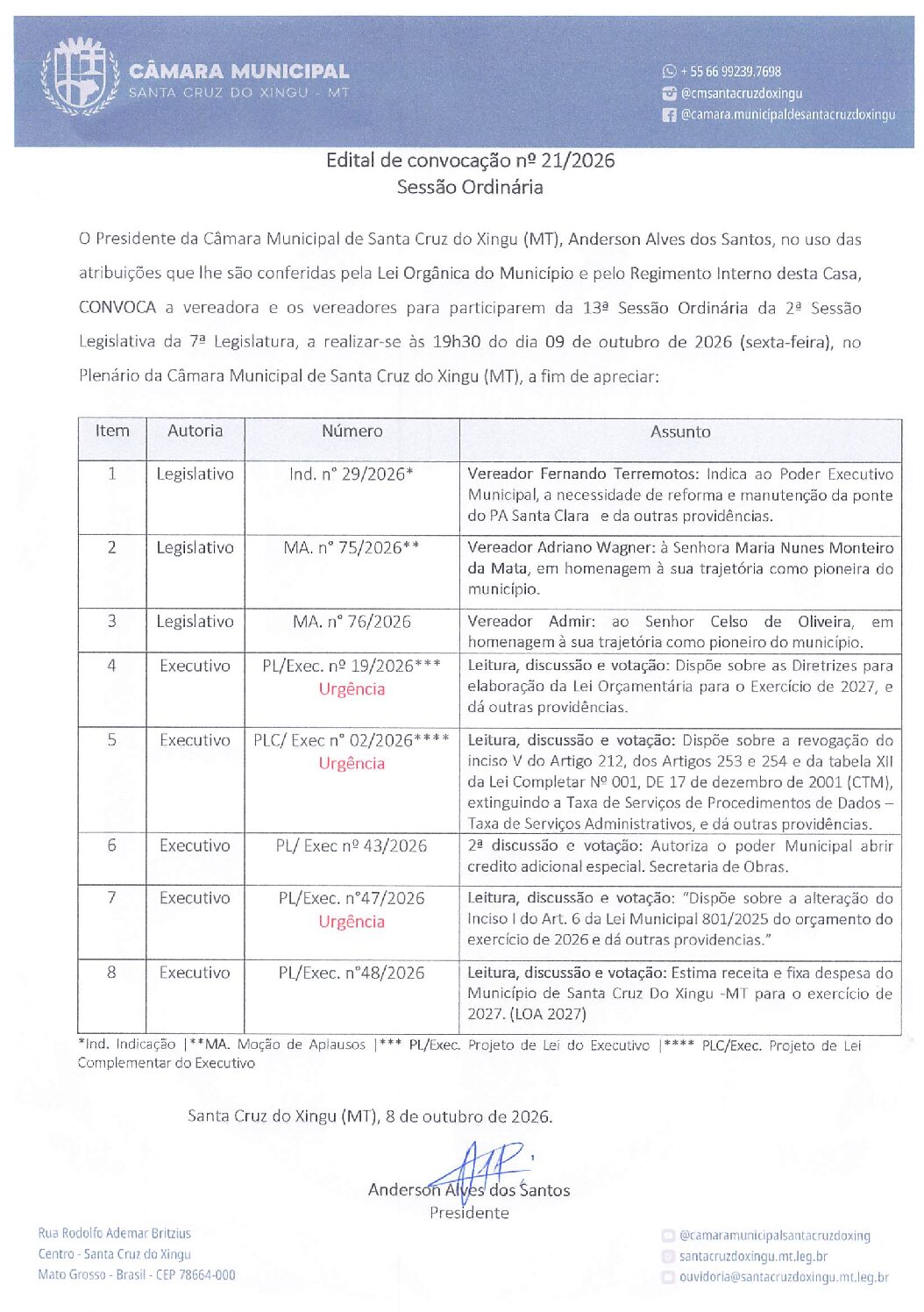 Edital de Convocação nº 21